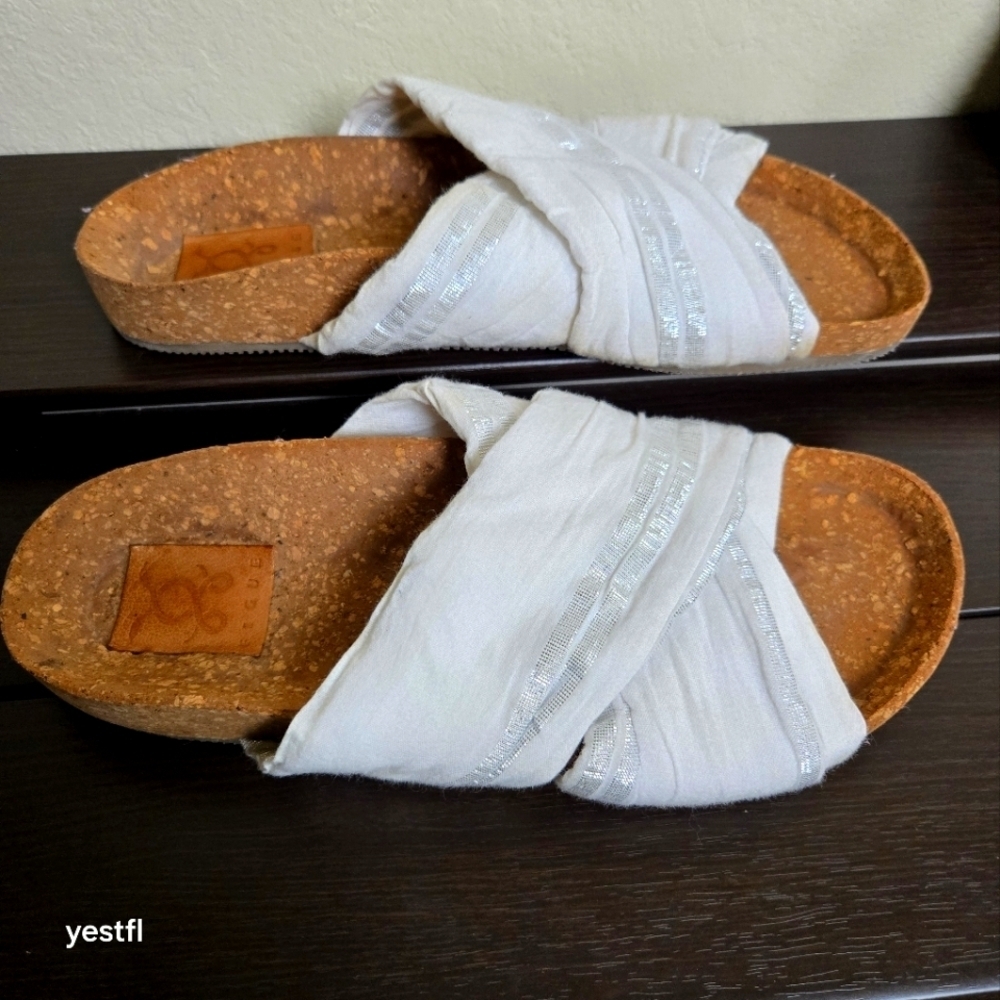 Figue criss cross cork fabric sandals slides silver white 6 - Picture 2 of 7